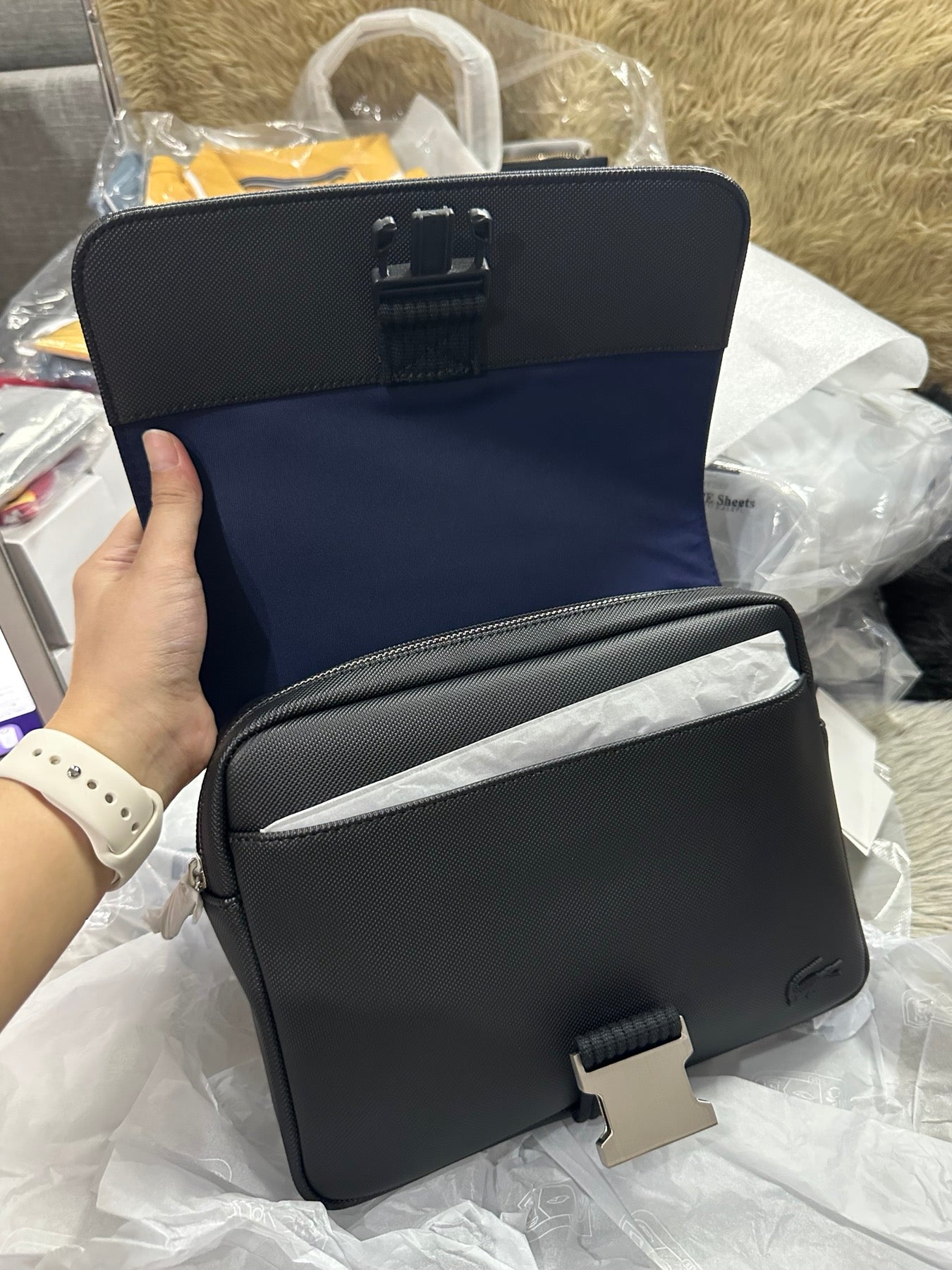 AUTHENTIC/ORIGINAL Lac0st Men's Kome Crossbody Bag Black