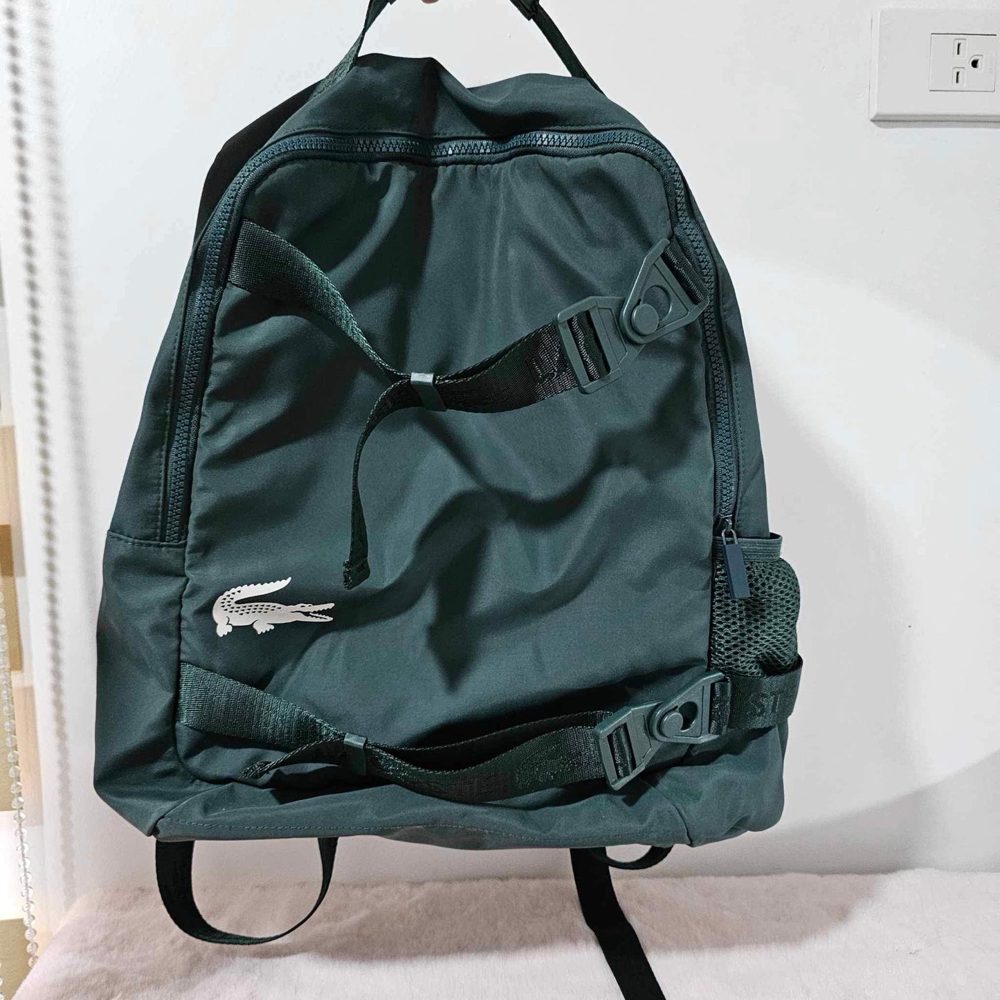 AUTHENTIC/ORIGINAL Preloved Lac0ste Emerald Green Nylon Backpack Bag