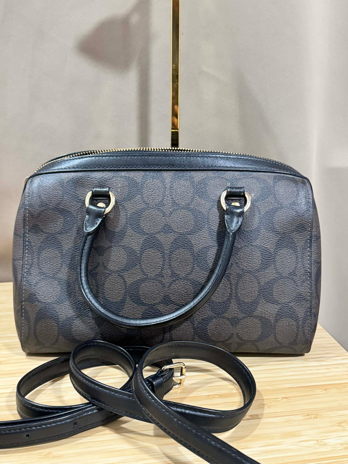 ORIG Preloved CCH RARE Rowan Satchel Bag In Signature Canvas Brown Black