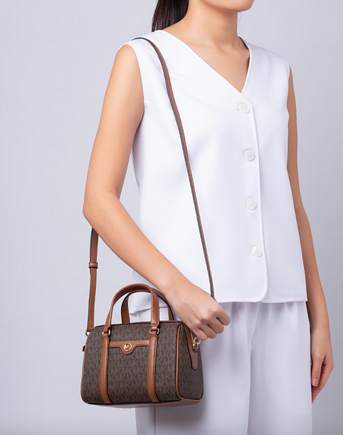 AUTHENTIC/ORIGINAL MK Jet Set Travel Small Duffle Satchel Crossbody Bag in Brown