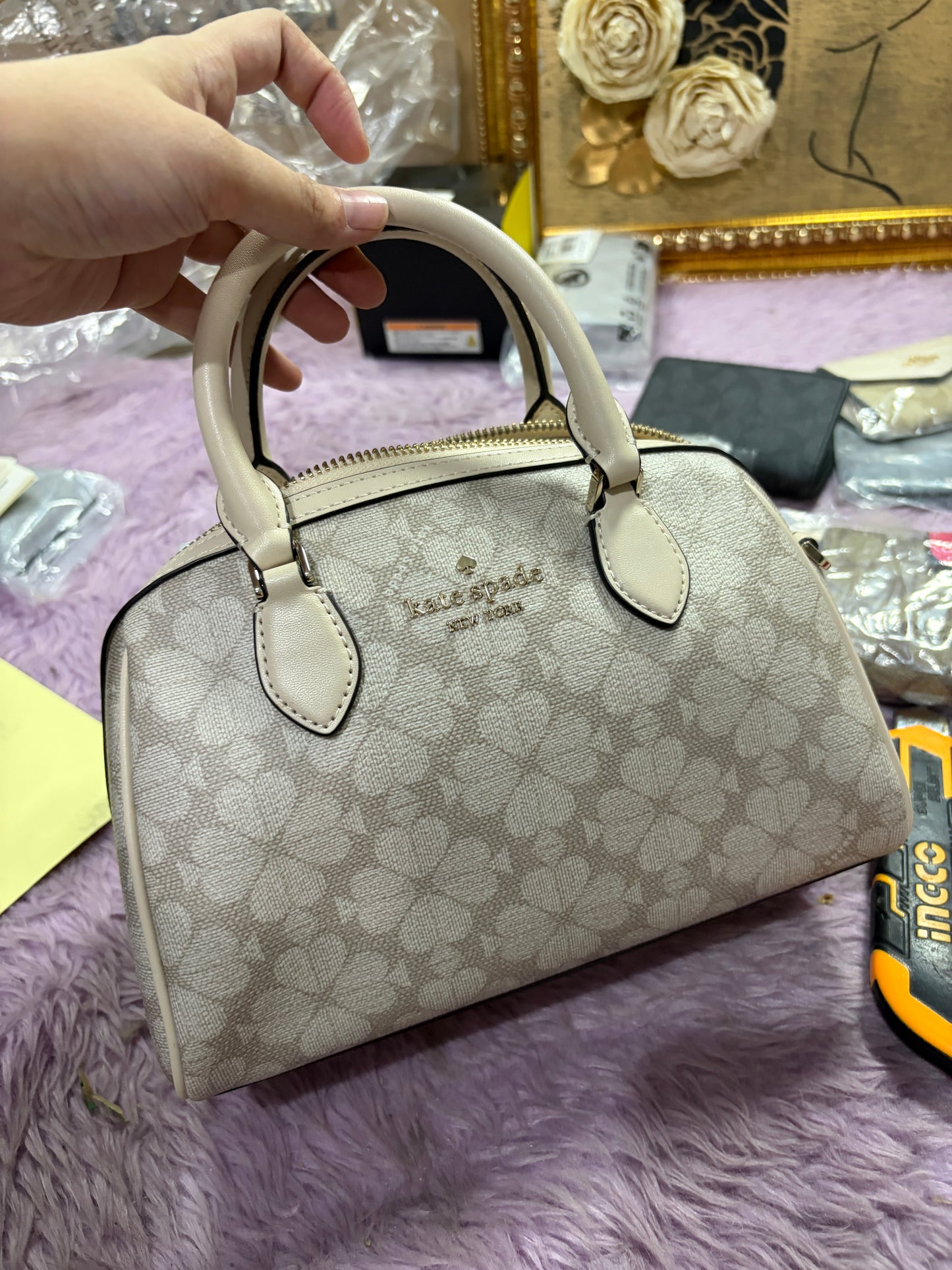 ORIG & IMPORTED KS Madison Dolly Saffiano Leather Duffle Crossbody Bag BLACK BROWN BEIGE WHITE