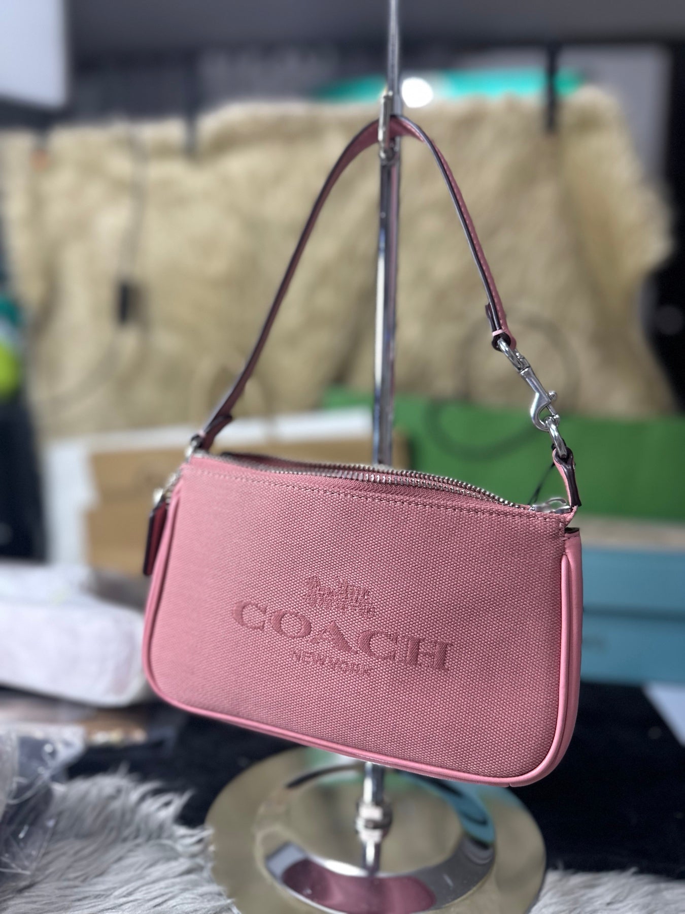 AUTHENTIC/ORIGINAL Coach Nolita 19 Small Bag Canvas Leather Pink