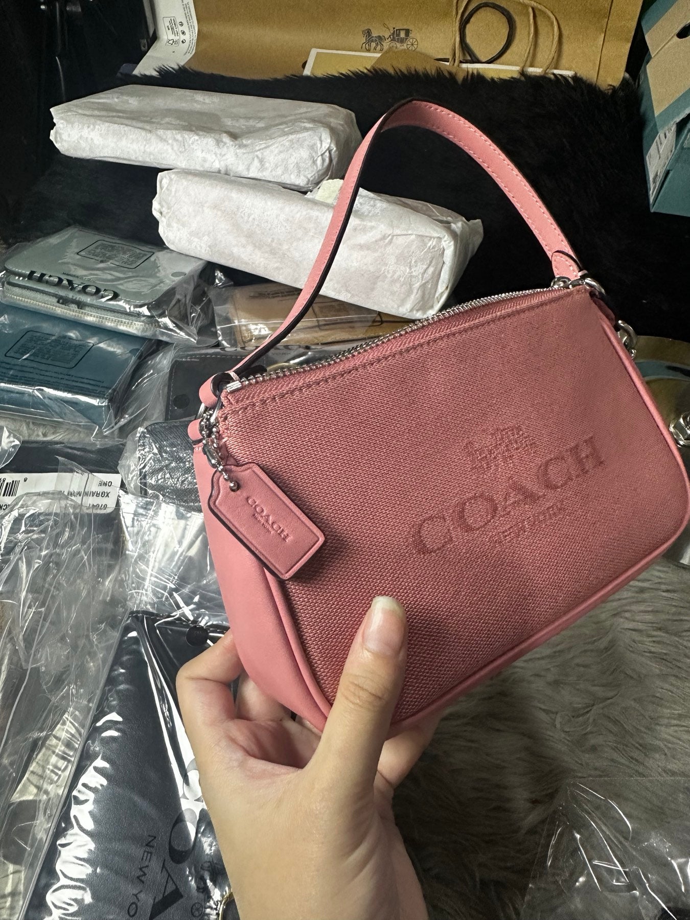 AUTHENTIC/ORIGINAL Coach Nolita 19 Small Bag Canvas Leather Pink