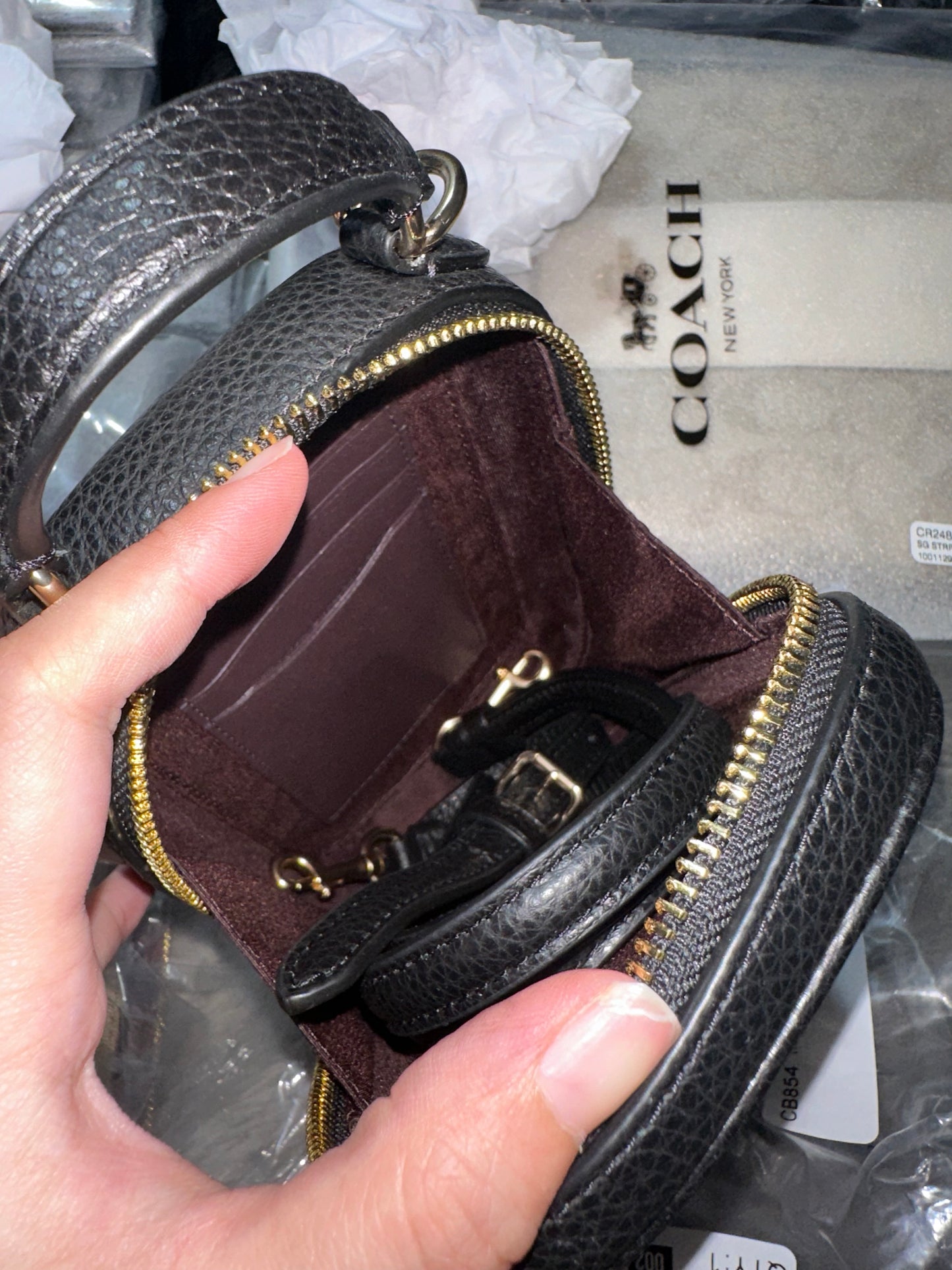 AUTHENTIC/ORIGINAL COACH Eva Phone Crossbody Small Bag Black