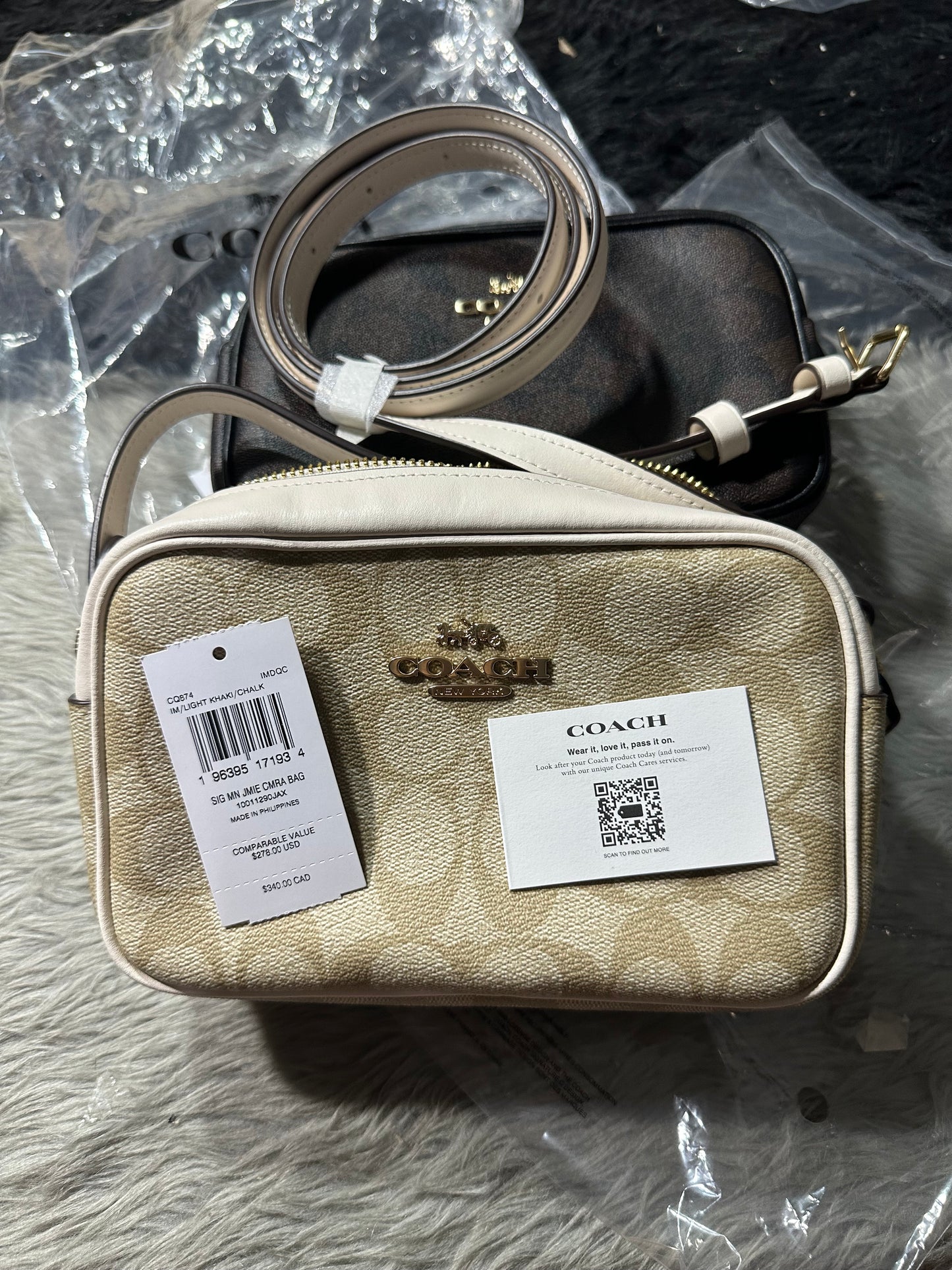 AUTHENTIC/ORIGINAL Coach Mini Jamie Camera Bag In Signature Canvas Light Khaki/White