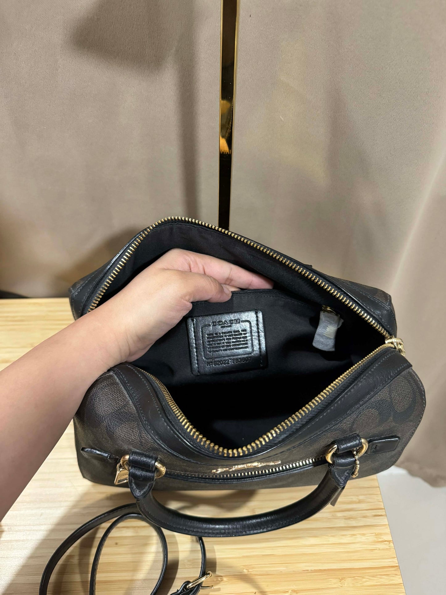ORIG Preloved CCH RARE Rowan Satchel Bag In Signature Canvas Brown Black