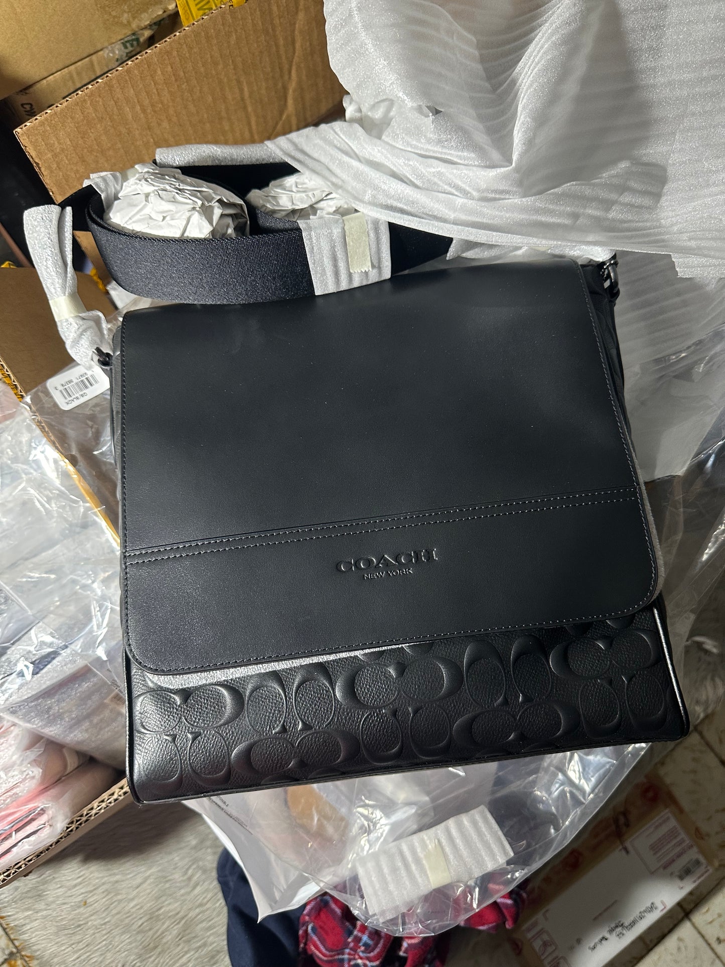 AUTHENTIC/ORIGINAL Coach Houston Map Men's Bag In Signature Leather Black