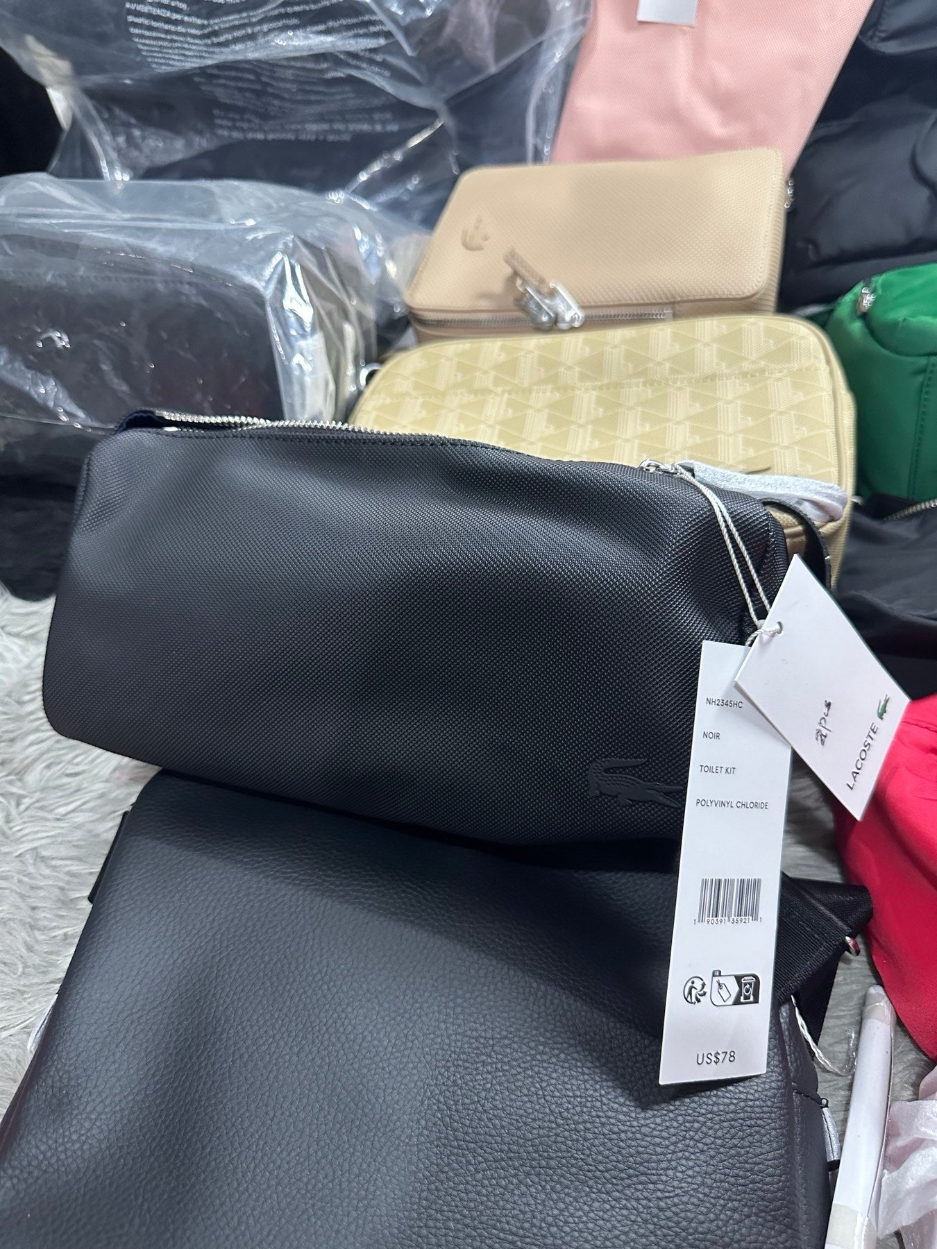 AUTHENTIC/ORIGINAL Lac0ste Men's Classic Double Zip Toiletry Kit Black Pouch