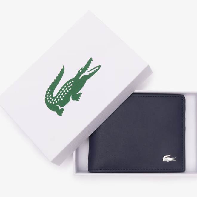 AUTHENTIC/ORIGINAL Lacoste Men's Fitzgerald Leather Billfold Wallet Navy Blue