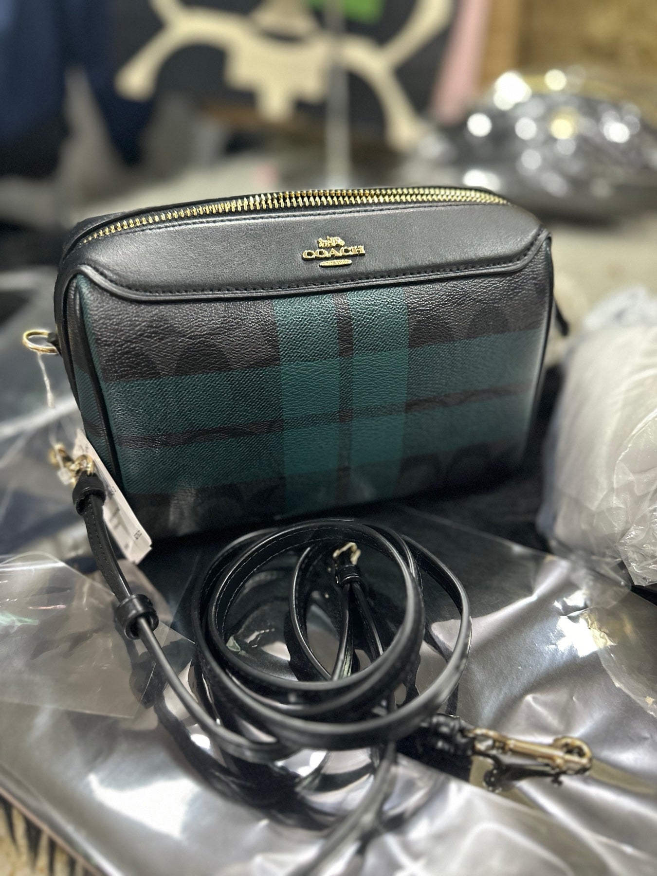 AUTHENTIC/ORIGINAL Coach RARE Mini Bennett Crossbody Plaid Green Small Bag