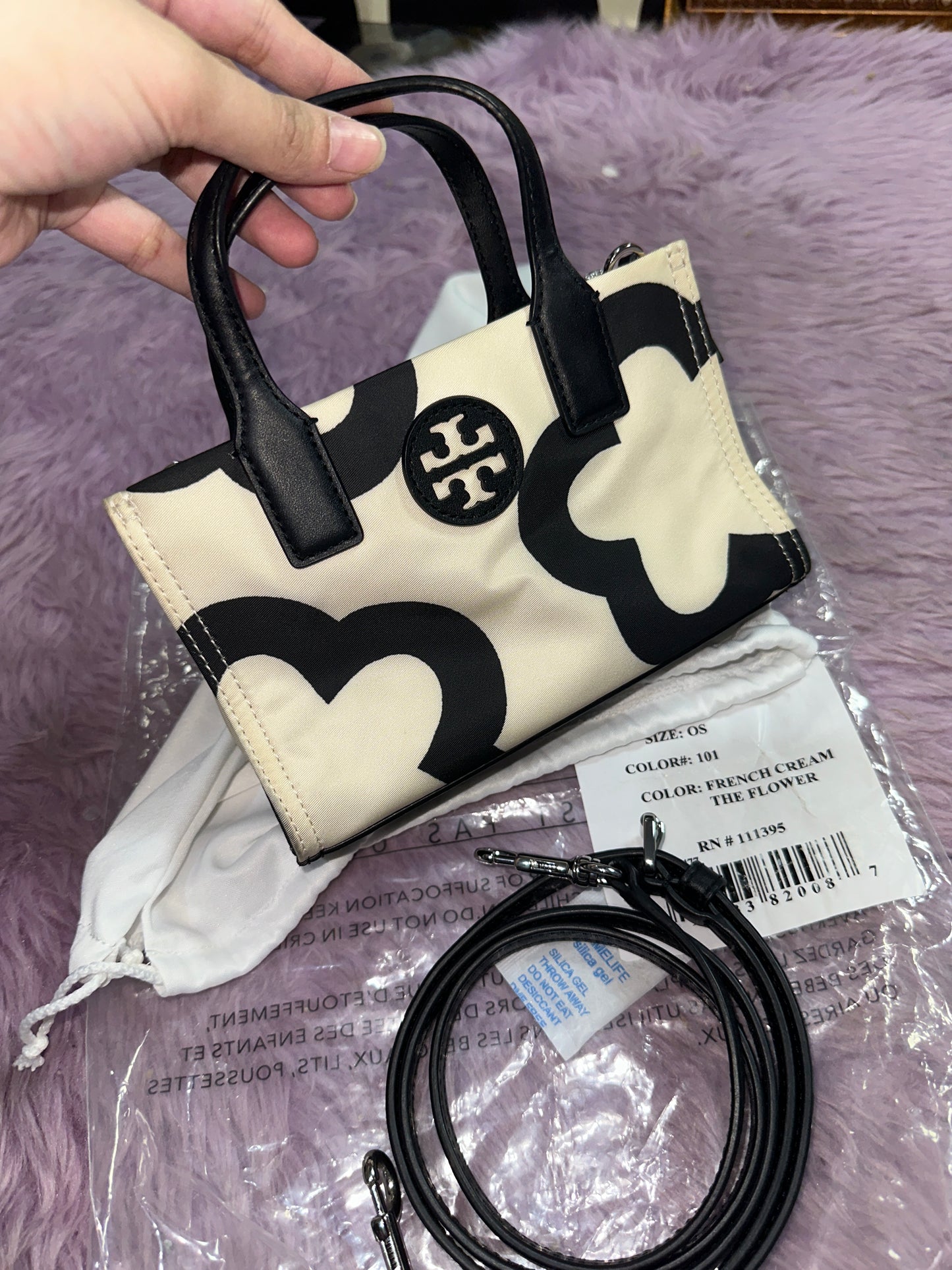 ORIG Preloved TB Mini Ella Printed Nylon Tote Small White Bag