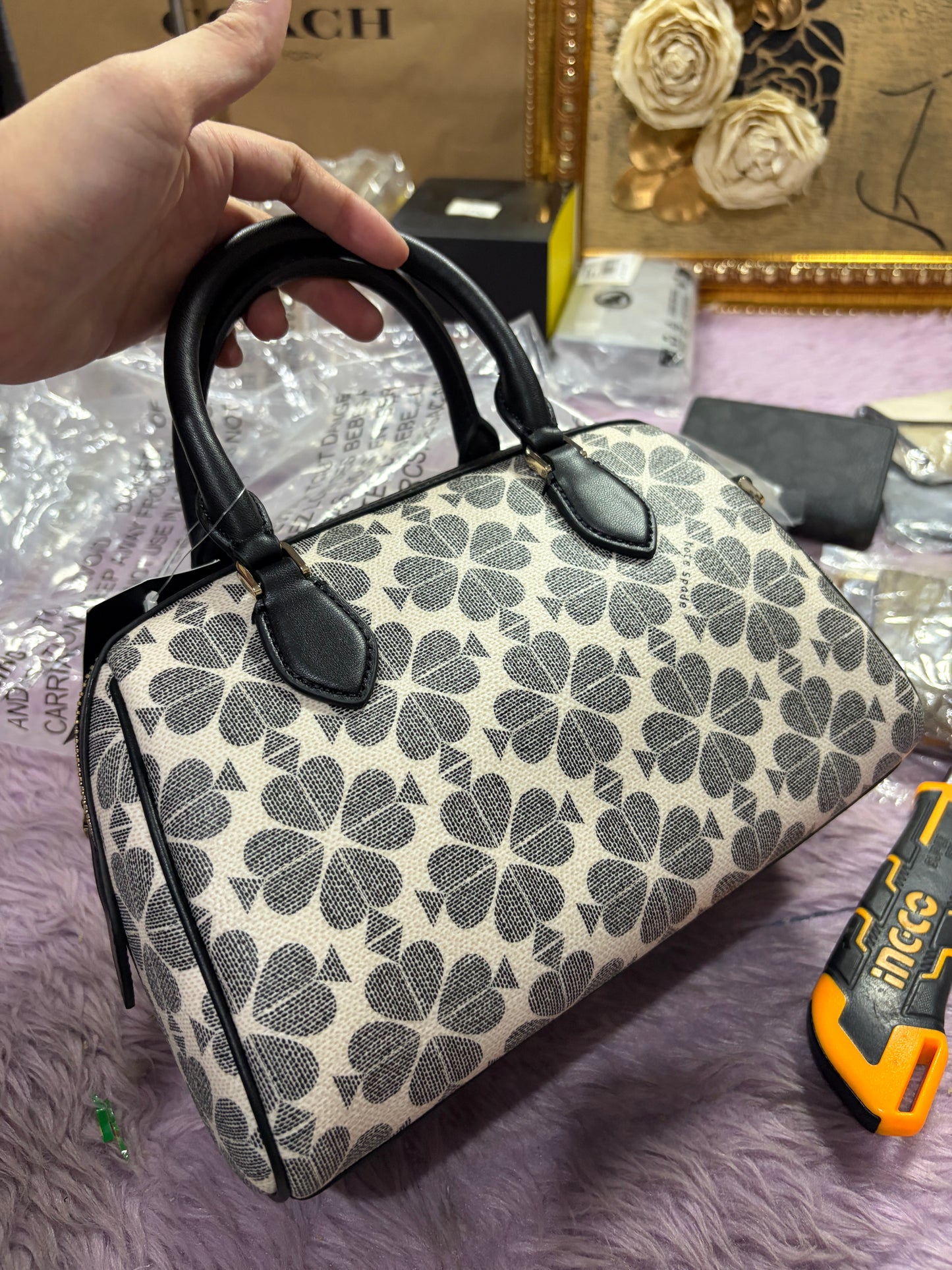 ORIG & IMPORTED KS Madison Dolly Saffiano Leather Duffle Crossbody Bag BLACK BROWN BEIGE WHITE