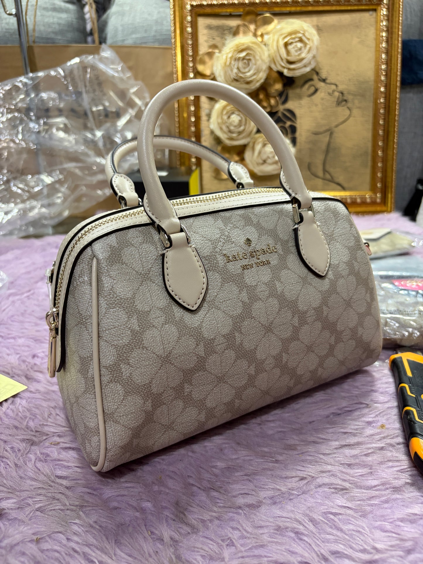 ORIG & IMPORTED KS Madison Dolly Saffiano Leather Duffle Crossbody Bag BLACK BROWN BEIGE WHITE