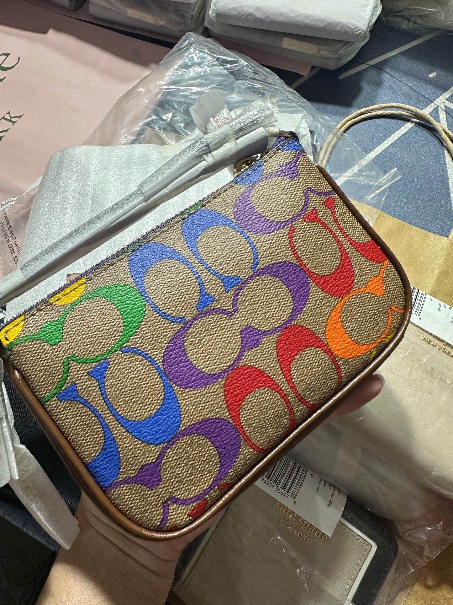 AUTHENTIC/ORIGINAL Coach Nolita 15 In Rainbow Signature Canvas Micro Bag Wristlet