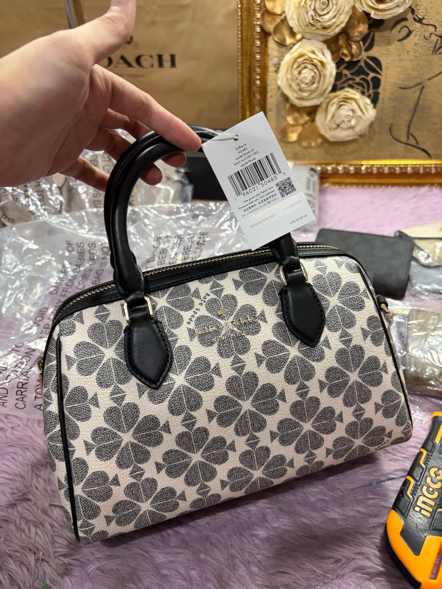 ORIG & IMPORTED KS Madison Dolly Saffiano Leather Duffle Crossbody Bag BLACK BROWN BEIGE WHITE