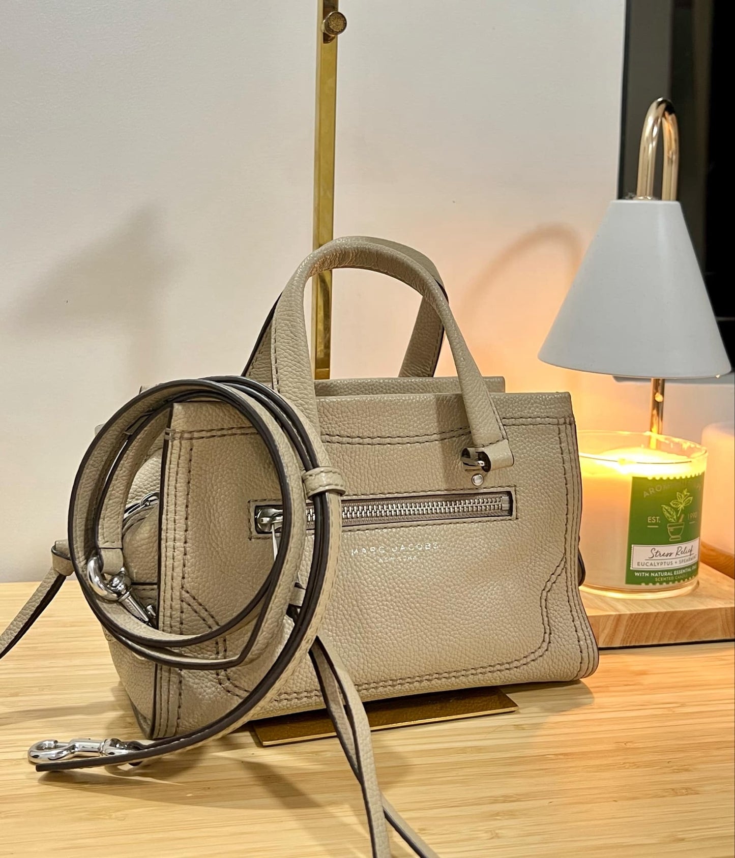 AUTHENTIC/ORIGINAL Preloved MJ Mini Cruiser Pebbled Leather Crossbody Small Satchel Bag Ivory Beige