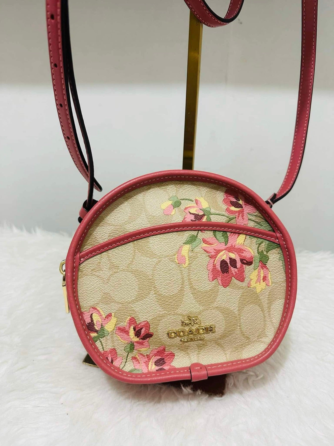 AUTHENTIC/ORIGINAL Preloved COACH Rare Signature Lily Print Canteen Small Bag Light Khaki Floral