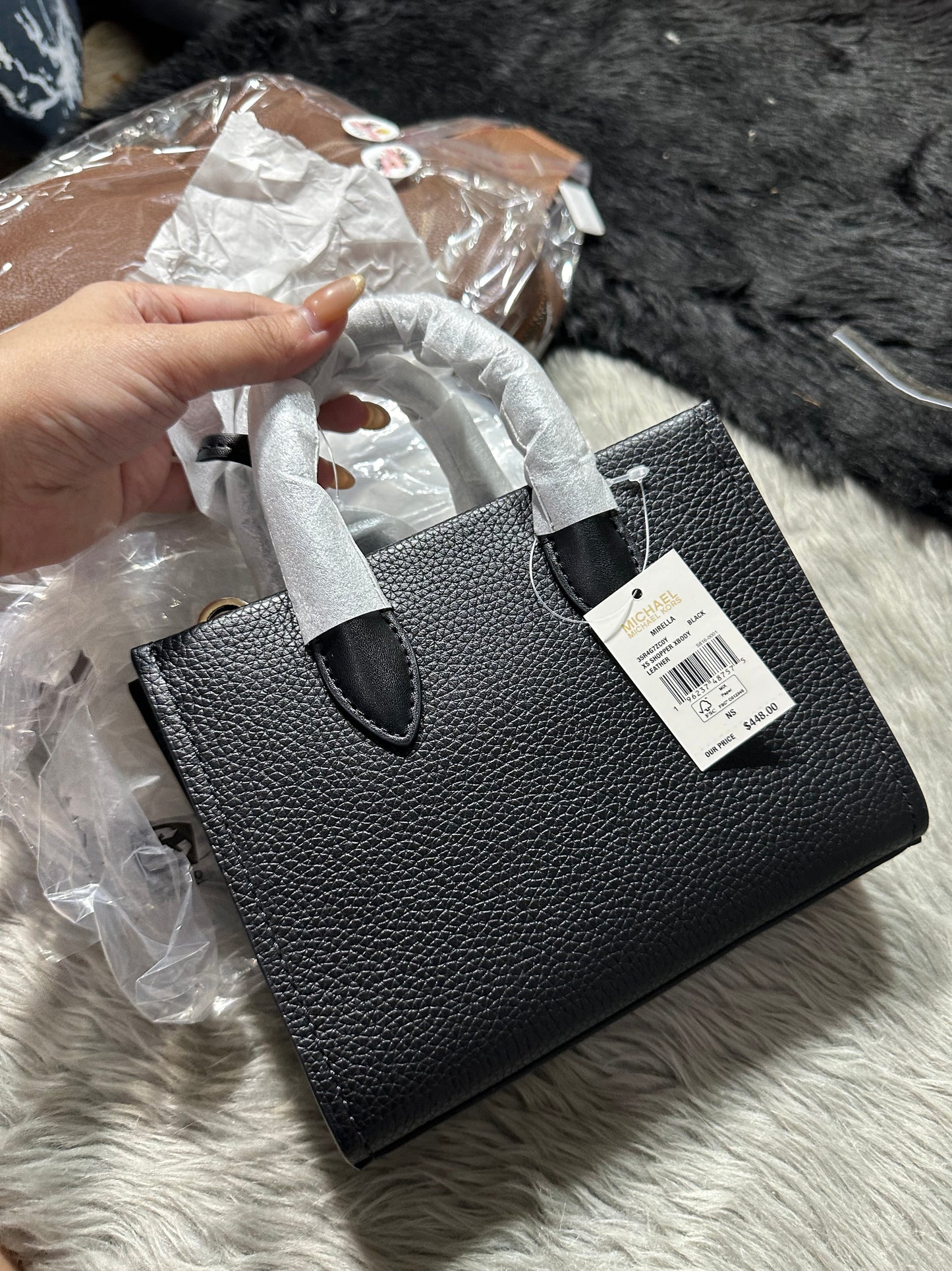 AUTHENTIC/ORIGINAL Michael Kors MK Mirella Small Shopper Tote Crossbody Leather Bag Black