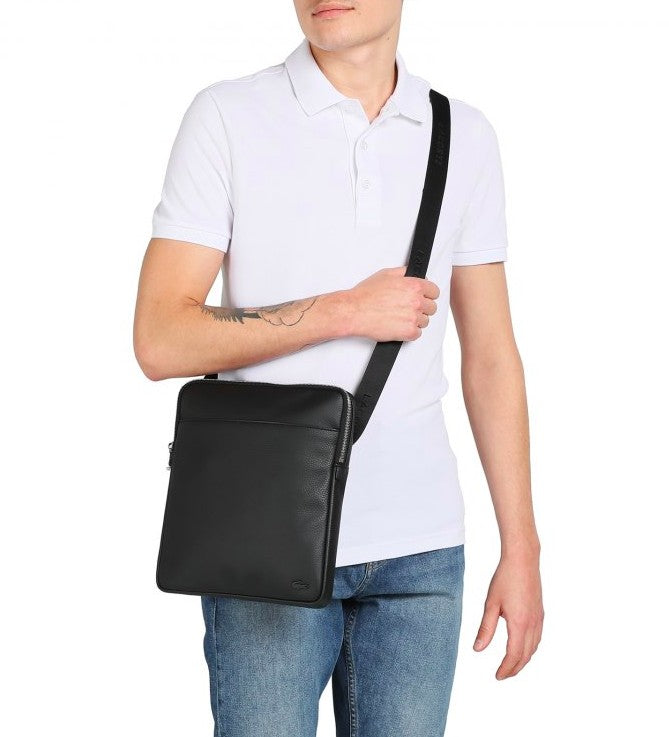 AUTHENTIC/ORIGINAL Lac0ste Men's Flat crossbody black bag