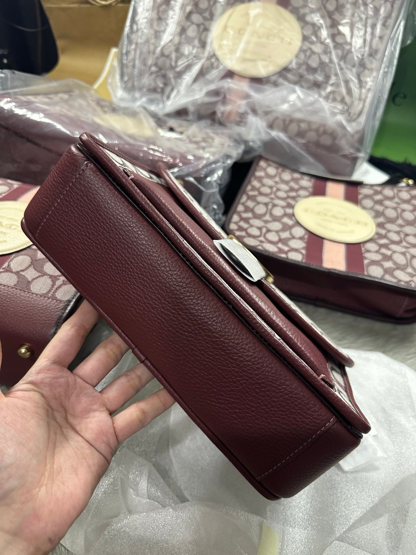 AUTHENTIC/ORIGINAL Coach Lonnie Crossbody Bag In Signature Jacquard Maroon Red