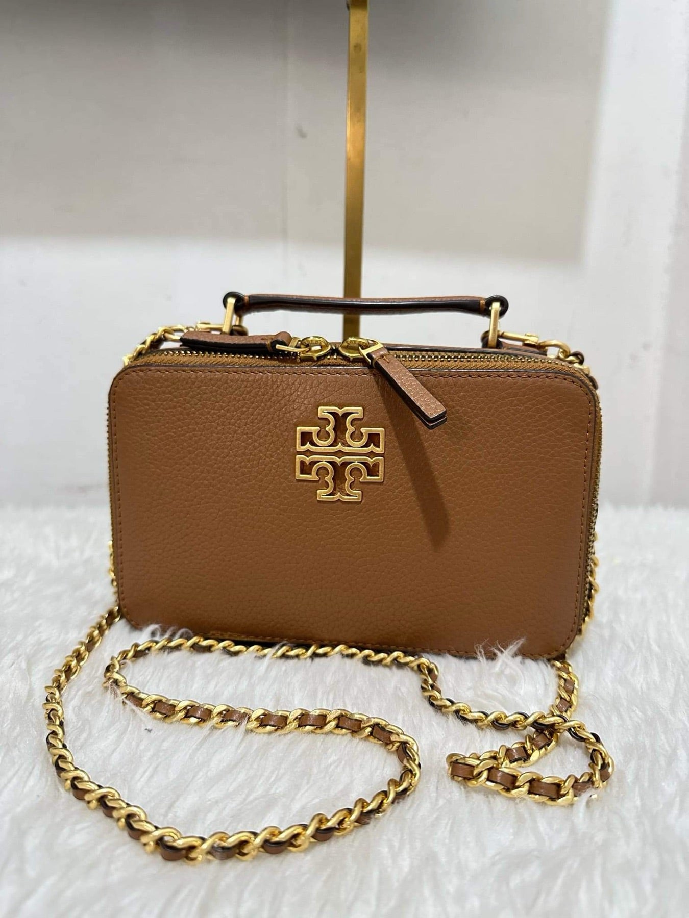 AUTHENTIC/ORIGINAL Preloved Tory Burch Britten Small Top Handle Brown Bag Bark