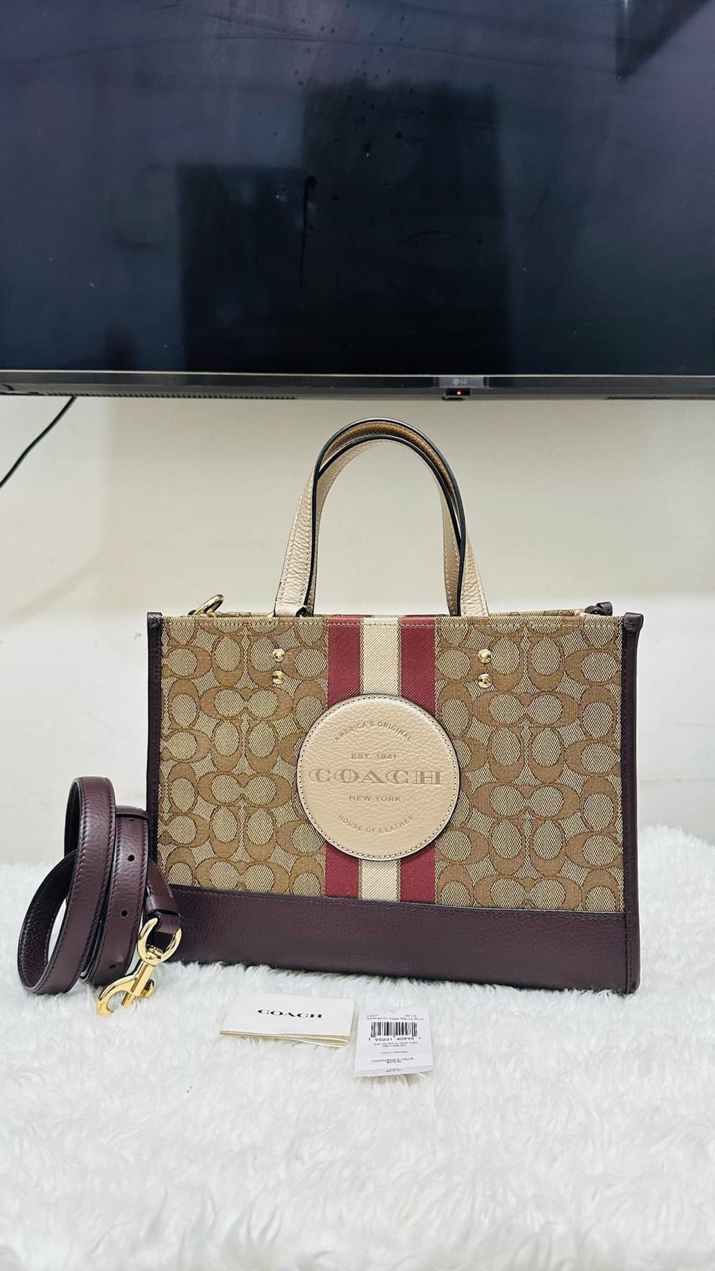 AUTHENTIC/ORIGINAL Preloved Coach Dempsey Carryall Medium Tote Bag In Signature Jacquard Khaki