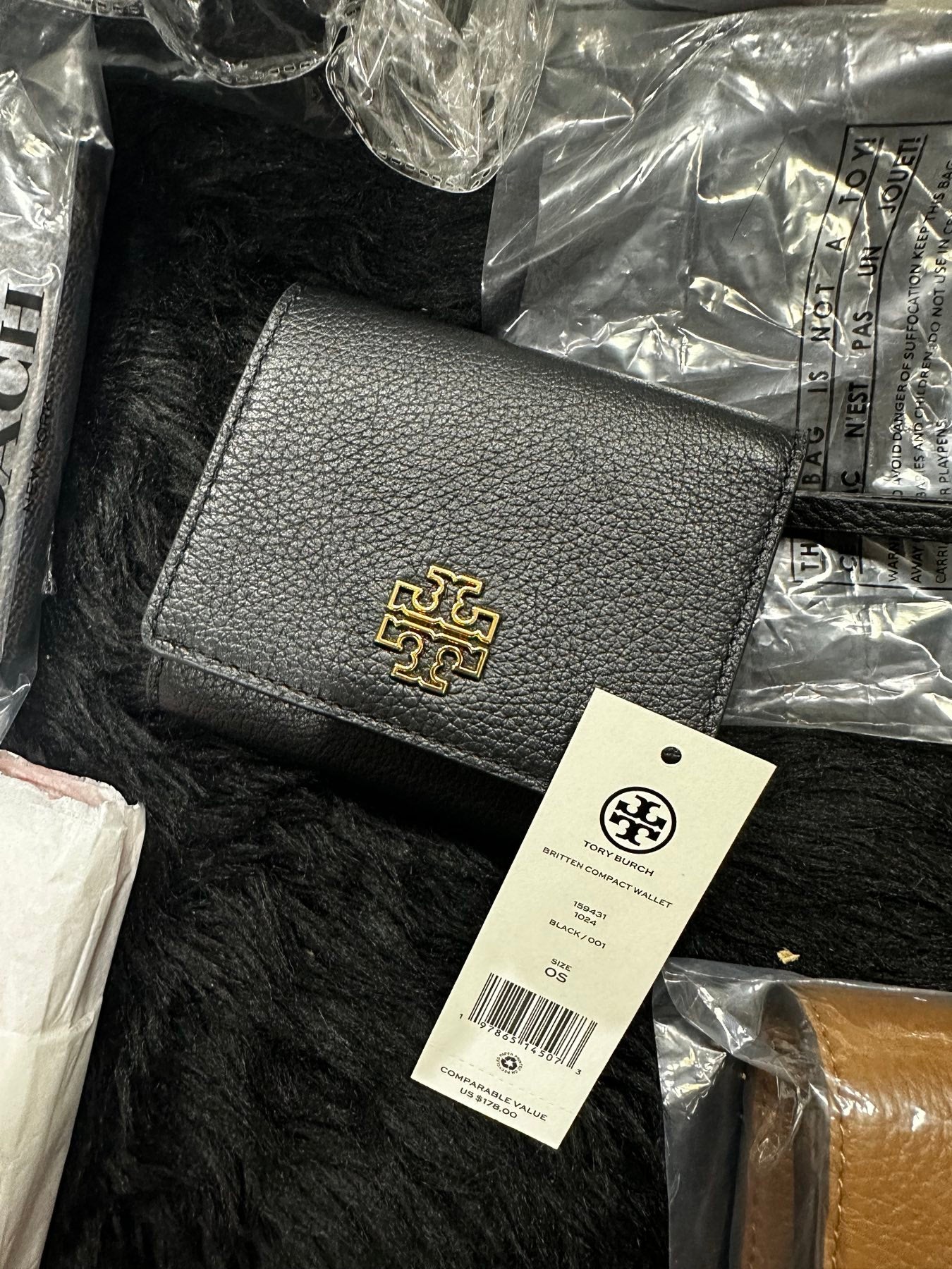 AUTHENTIC/ORIGINAL Tory Burch Britten Compact Trifold Wallet Brown Black