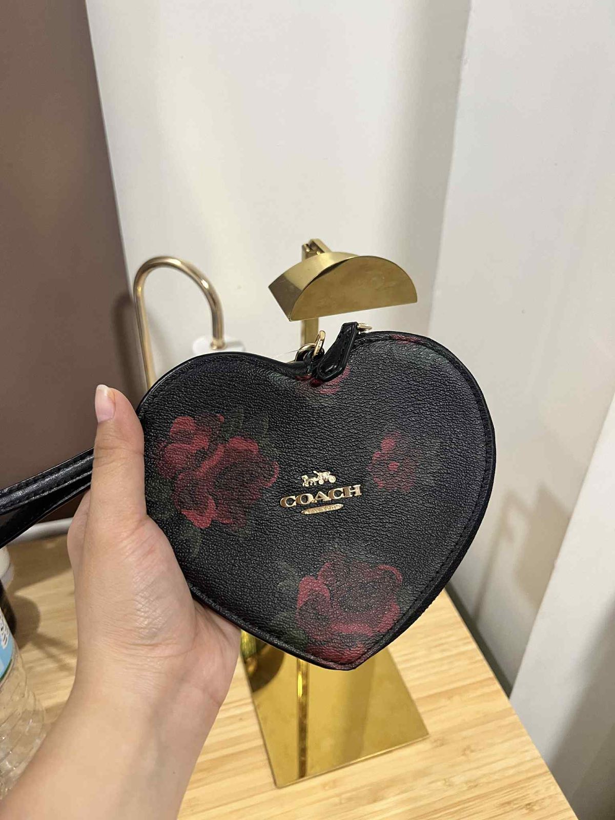 ORIG Preloved Coach Large Heart black Wallet with Floral Print