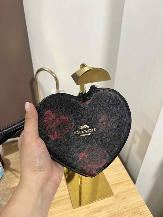 ORIG Preloved Coach Large Heart black Wallet with Floral Print