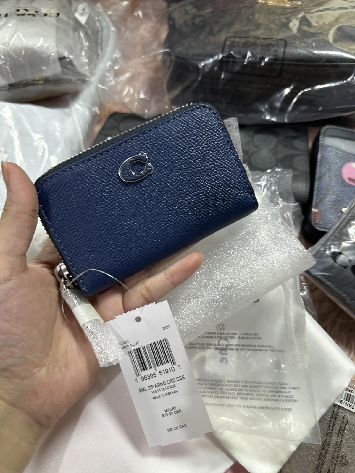 ORIG & IMPORTED Coach Essential Small Zip Around Card Case Wallet in Pink / Blue