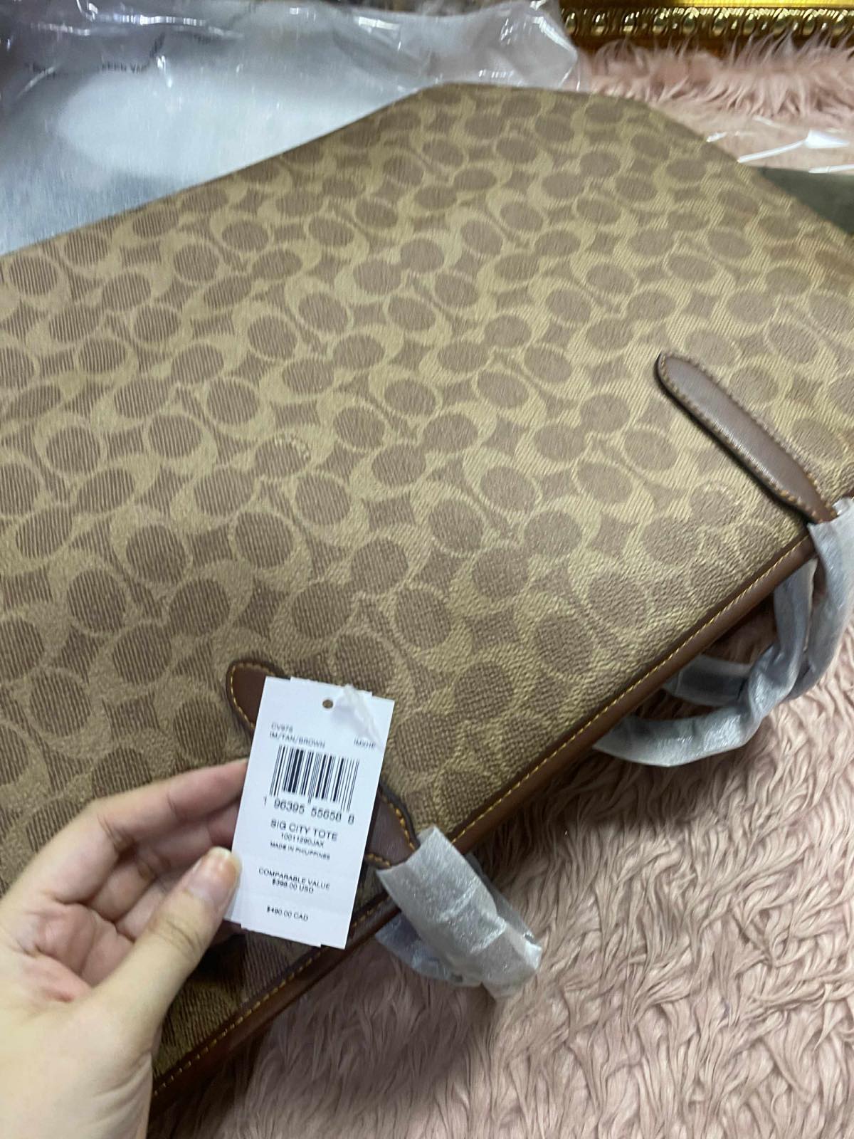 ORIG & IMPORTED Coach City Tote Large Bag In Signature Canvas Khaki Brown