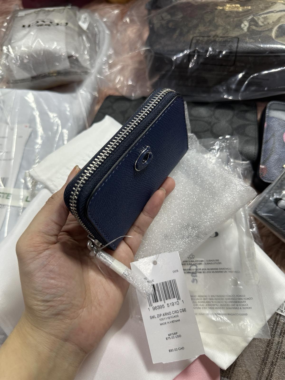 ORIG & IMPORTED Coach Essential Small Zip Around Card Case Wallet in Pink / Blue