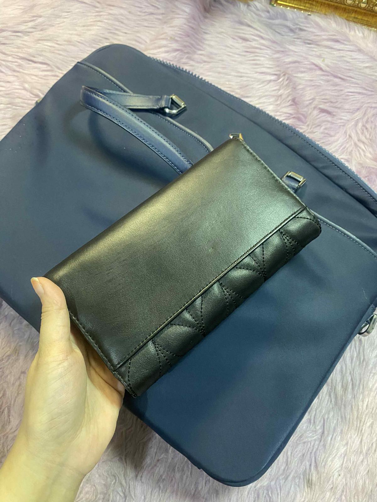 ORIG Preloved KateSpade KS Briar Lane Quilted Black Leather Chain Black Long Wallet