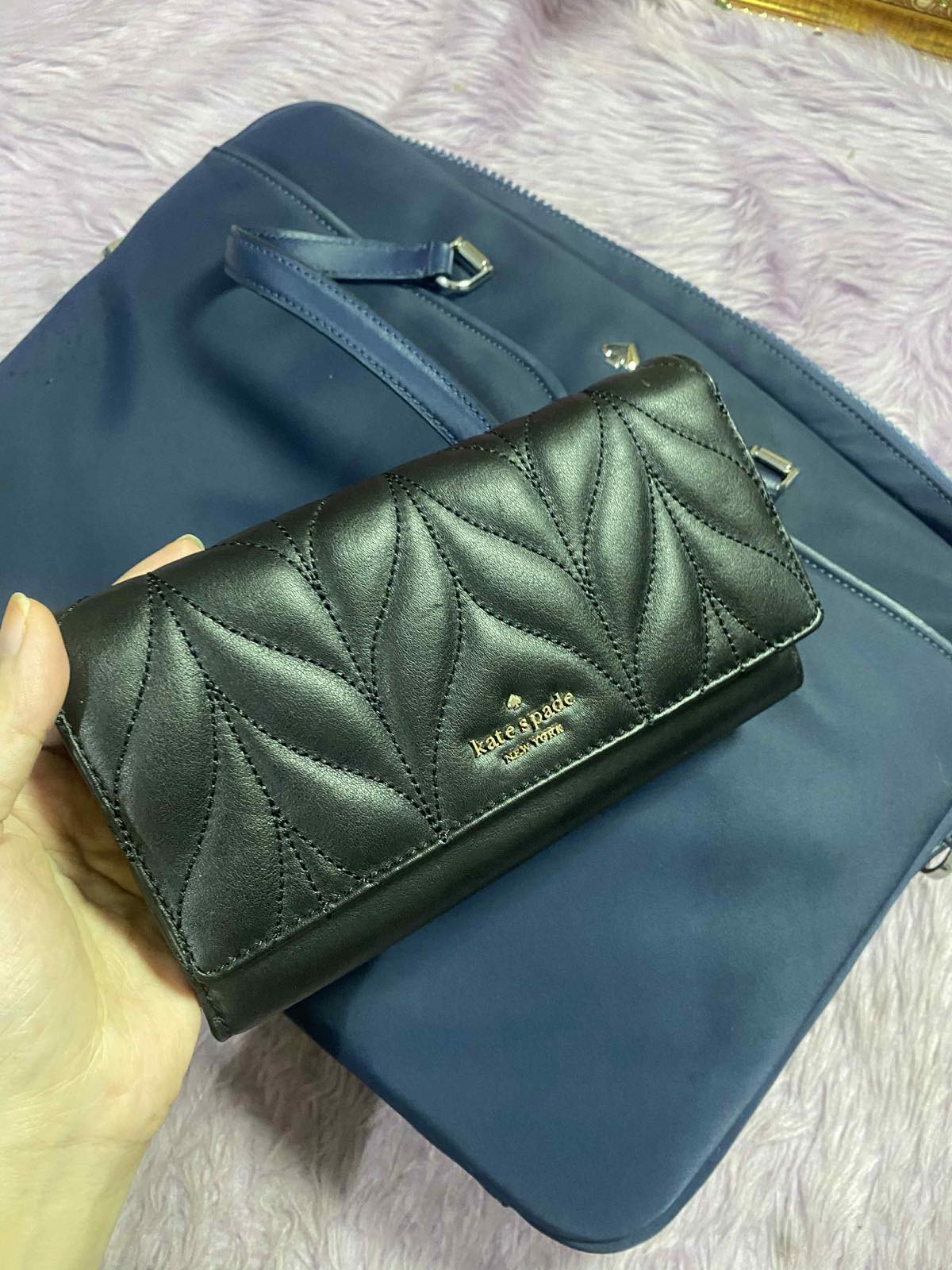 ORIG Preloved KateSpade KS Briar Lane Quilted Black Leather Chain Black Long Wallet