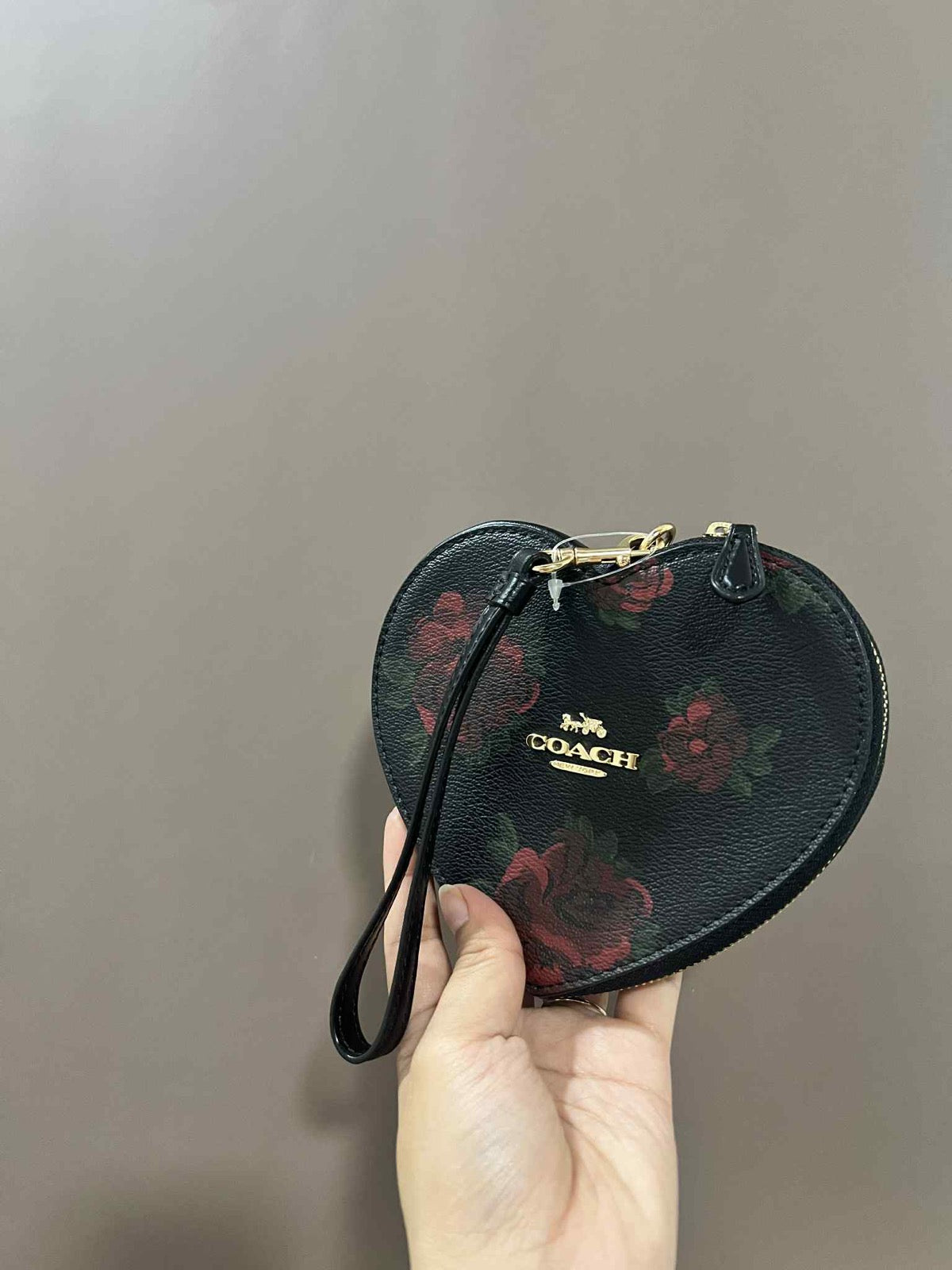 ORIG Preloved Coach Large Heart black Wallet with Floral Print