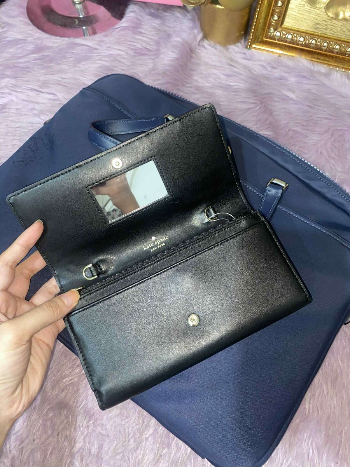 ORIG Preloved KateSpade KS Briar Lane Quilted Black Leather Chain Black Long Wallet