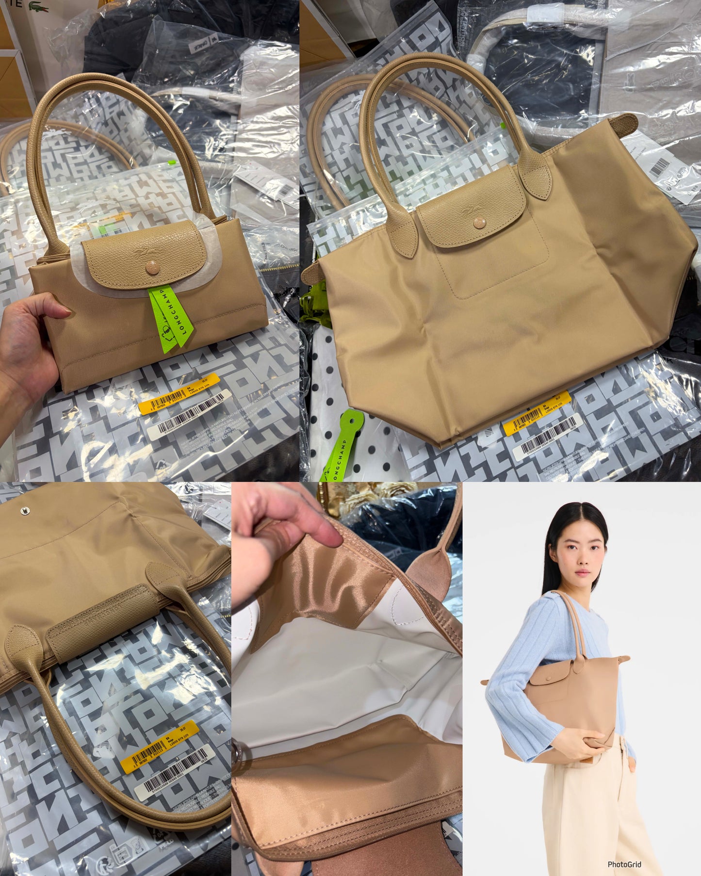 ORIG & IMPORTED Longchamp LC Le Pliage Medium Long Handle Nylon Tote Bag