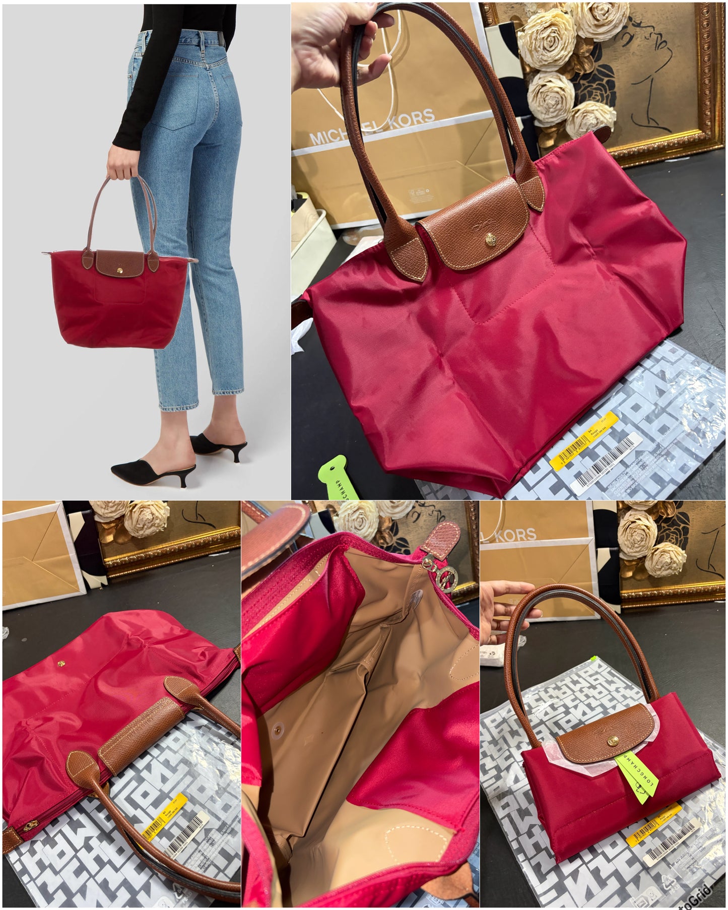 ORIG & IMPORTED Longchamp LC Le Pliage Medium Long Handle Nylon Tote Bag