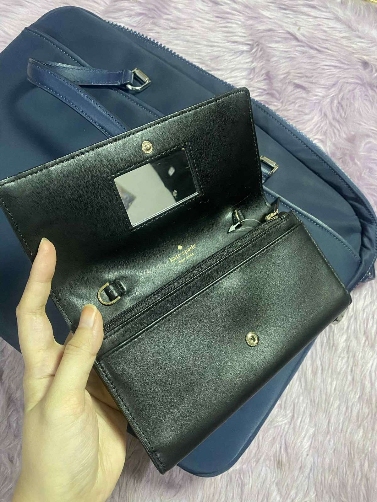 ORIG Preloved KateSpade KS Briar Lane Quilted Black Leather Chain Black Long Wallet