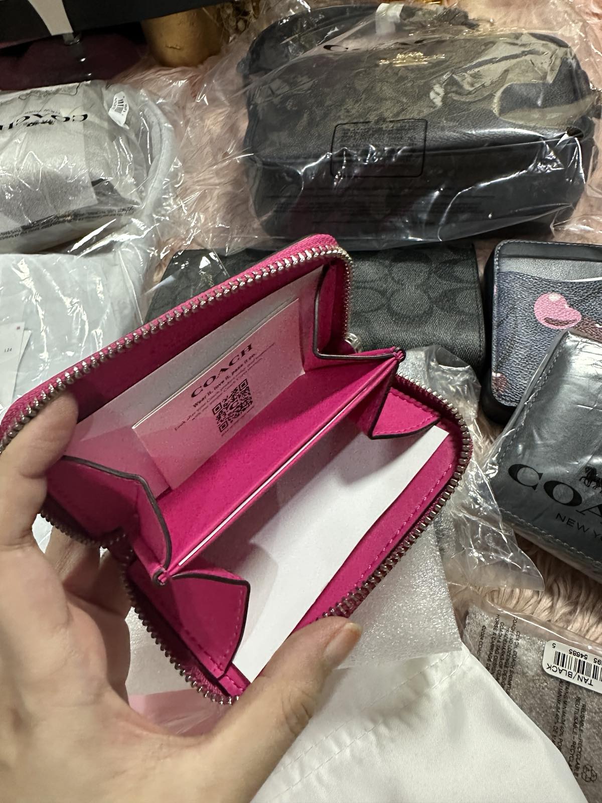 ORIG & IMPORTED Coach Essential Small Zip Around Card Case Wallet in Pink / Blue