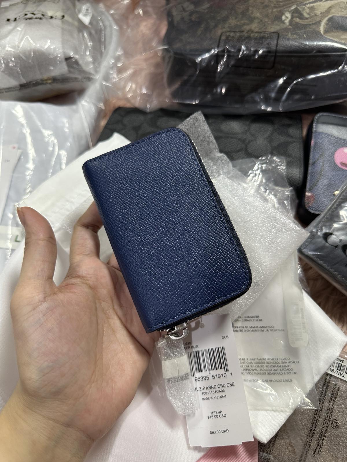 ORIG & IMPORTED Coach Essential Small Zip Around Card Case Wallet in Pink / Blue