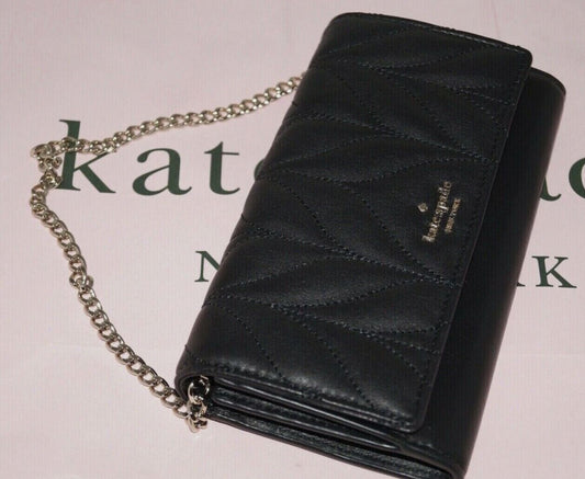 ORIG Preloved KateSpade KS Briar Lane Quilted Black Leather Chain Black Long Wallet