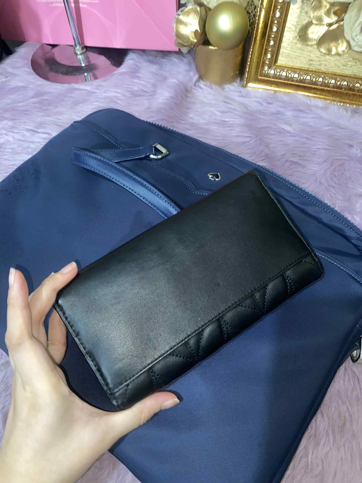 ORIG Preloved KateSpade KS Briar Lane Quilted Black Leather Chain Black Long Wallet