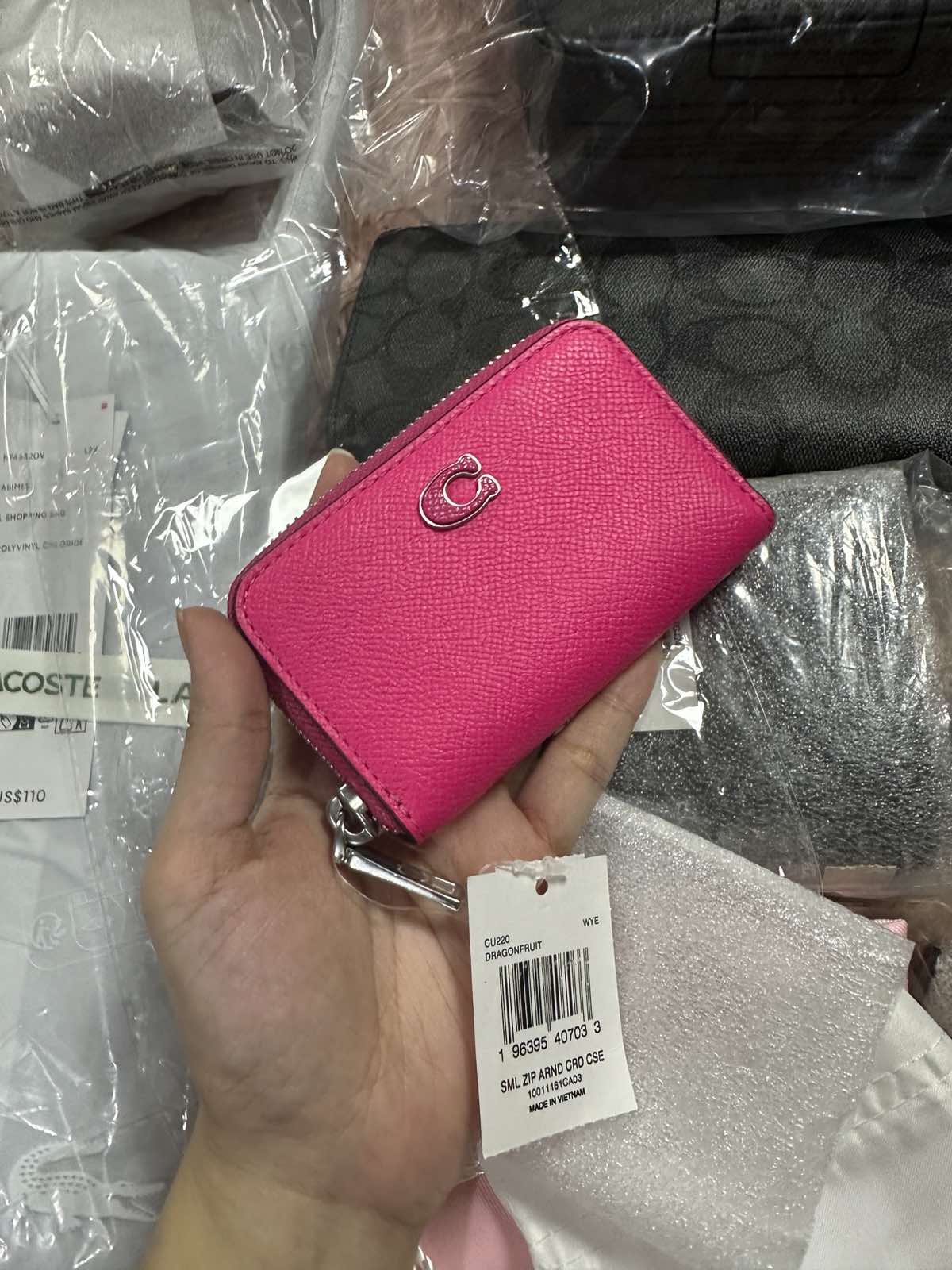 ORIG & IMPORTED Coach Essential Small Zip Around Card Case Wallet in Pink / Blue