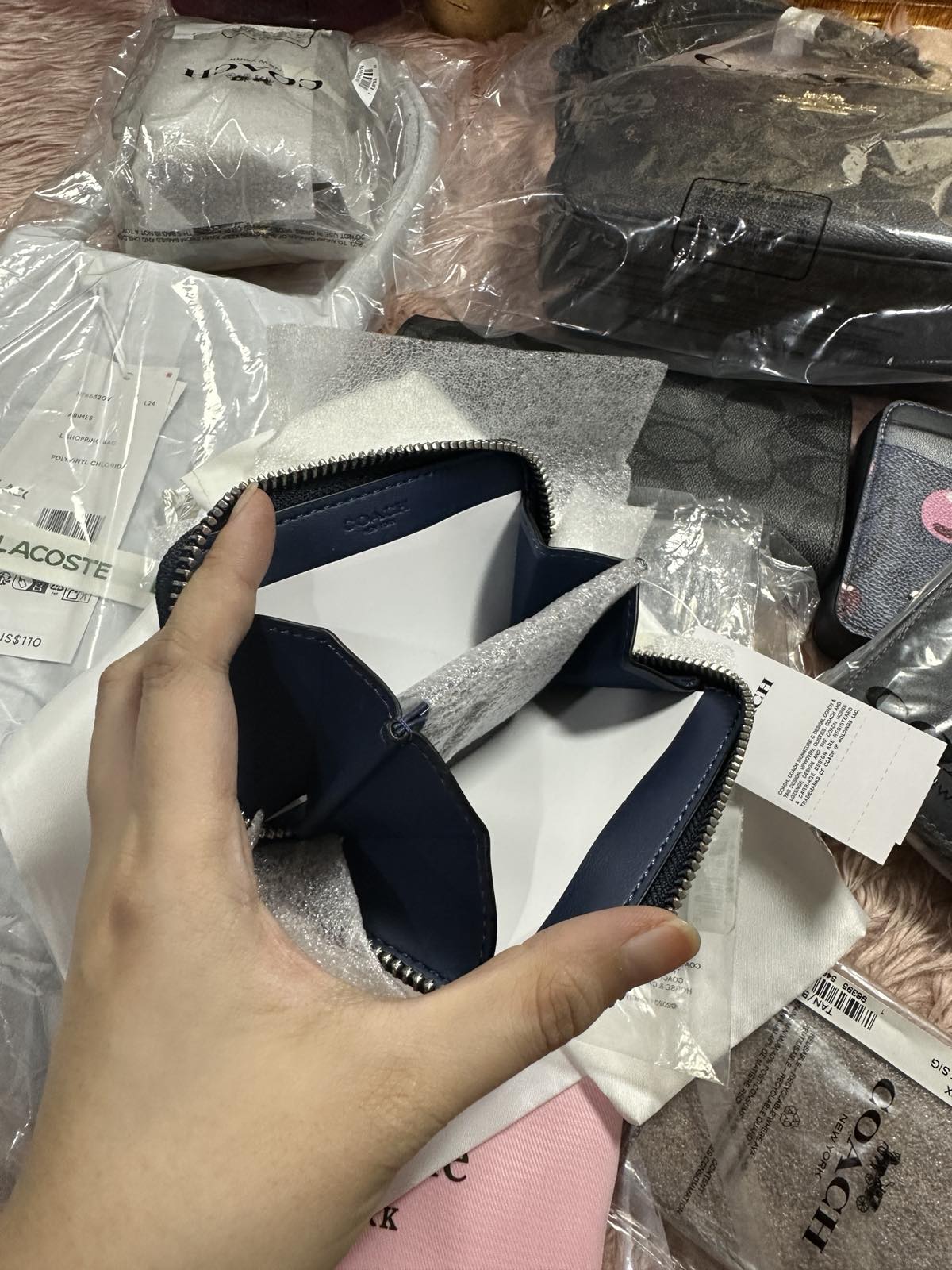 ORIG & IMPORTED Coach Essential Small Zip Around Card Case Wallet in Pink / Blue