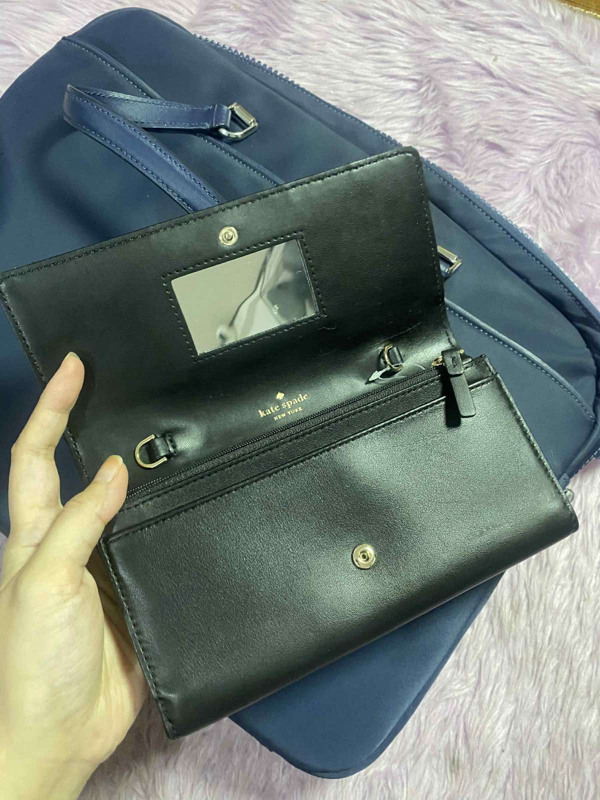 ORIG Preloved KateSpade KS Briar Lane Quilted Black Leather Chain Black Long Wallet