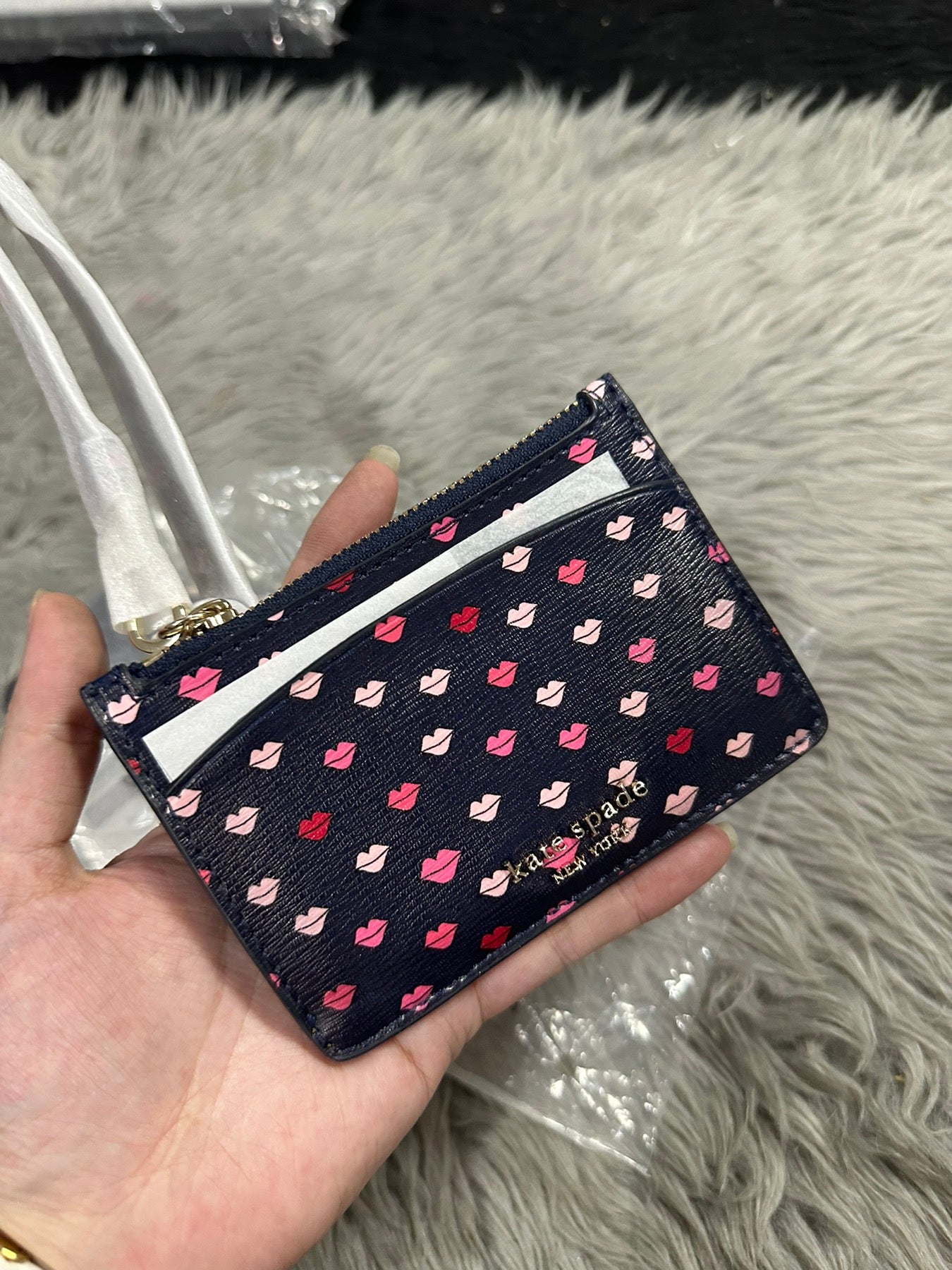 AUTHENTIC/ORIGINAL KateSpade KS sylvia lips keychain small card wallet