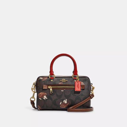 AUTHENTIC/ORIGINAL Coach Mini Rowan Crossbody In Signature Canvas With Hedgehog Print