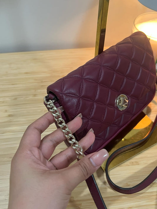 AUTHENTIC/ORIGINAL Preloved KateSpade KS Burgundy Maroon Quilted Natalia Flap Crossbody Small Bag