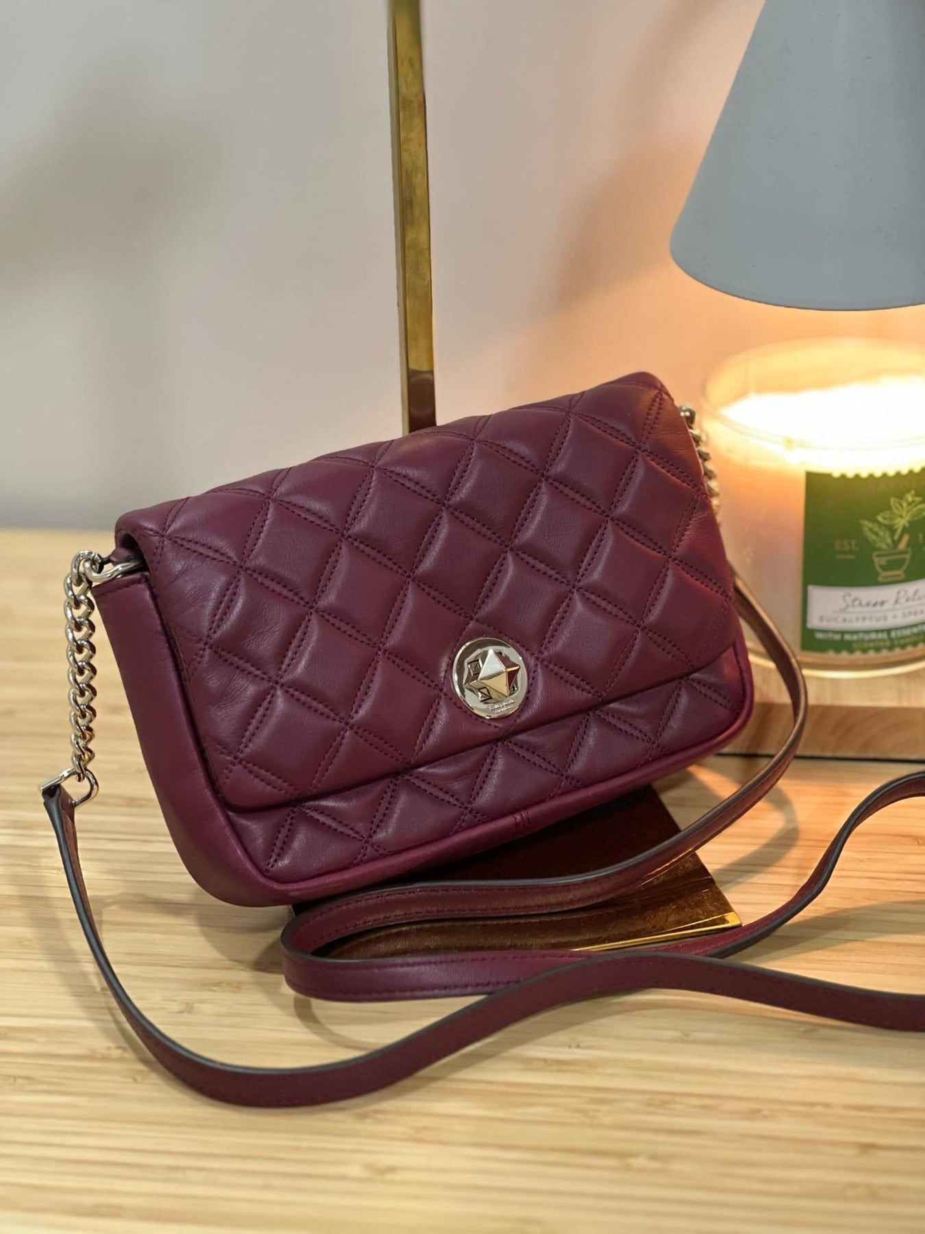 AUTHENTIC/ORIGINAL Preloved KateSpade KS Burgundy Maroon Quilted Natalia Flap Crossbody Small Bag